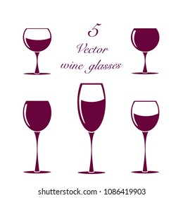 Set of wine glasses, collection of simple vector elements isolated.