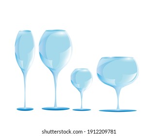 Un conjunto de copas de vino de diferentes formas sobre un fondo blanco.