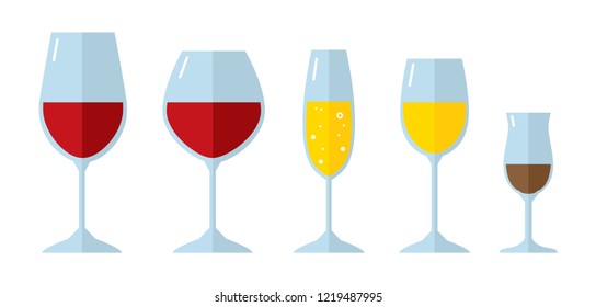 Set of wine glasses drawn in vector