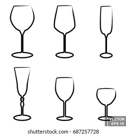 A set of wine glasses. Flat illustration. Icons isolated on white background.