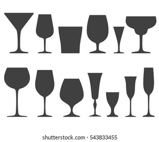 Set of wine glasses icons isolated on white background.