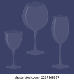 Set of wine glasses on a blue background. Vector illustration.