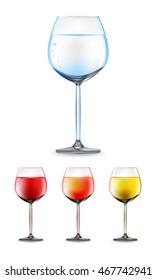 Set of wine glasses. Realistic vector wine glasses.