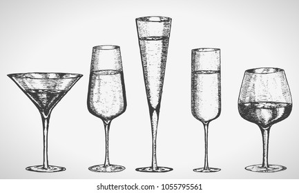 A set of wine glasses. Retro style.