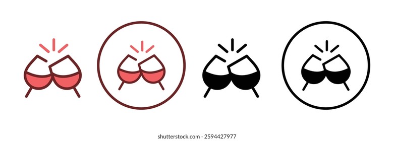 Set of wine glasses toasting icon collection. Cheers, Wine, Glasses, Party symbol. Vector Illustration.