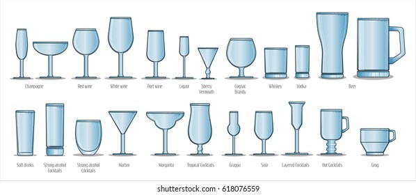 Set of wine glasses. For use as logos on cards, in printing, posters, invitations, web design and other purposes.