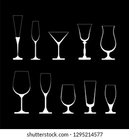set of wine glasses. vector illustration on black background