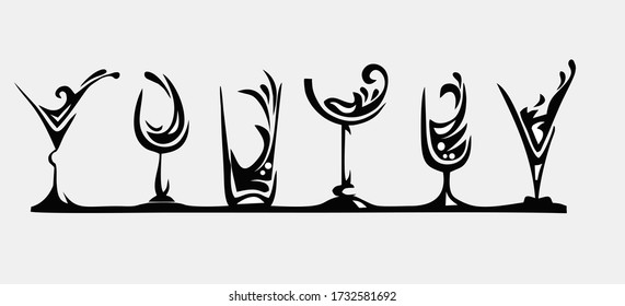 Set of Wine glasses vector illustration Black