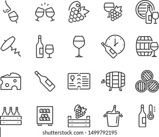 set of wine icons, wine bottle, grape, cork, alcohol, cheese