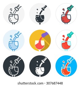 Set of wine icons in different styles isolated on white background.