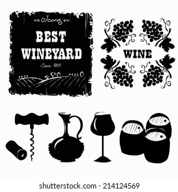 Set of wine icons. Hand drawn vector illustration.