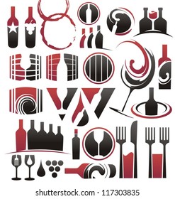 Set of wine icons, symbols, signs and design elements