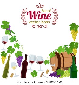 Set of wine icons. Vector stock illustration.