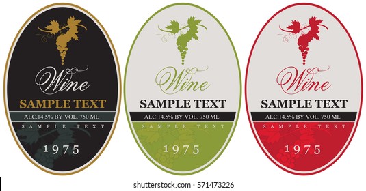 set wine labels with bunch of grapes