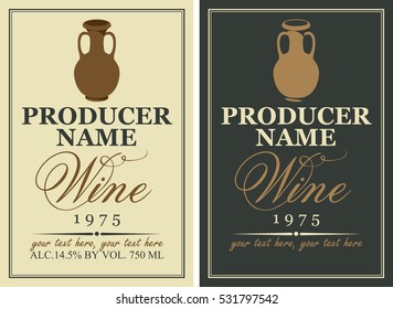 set of wine labels with a clay jug