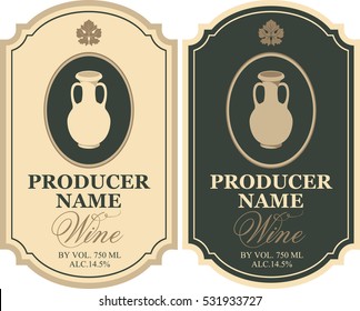 set of wine labels with a clay jug