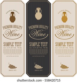 set wine labels with jug clay and a bunch of grapes