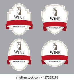 Set of wine labels with red tape. Grouped for easy editing. Perfect for labels for wine, tea, liquor, shampoo, shower gel and etc.