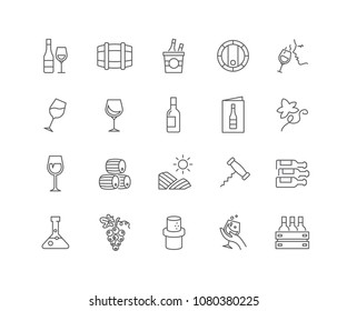 Set of Wine outline icons isolated on white background.