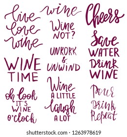 Set of wine related inspirtional quotes. Modern hand lettering
