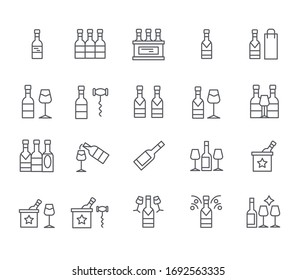 Set of wine Related Vector Line Icons. Includes such Icons as alcohol, champagne, glasses and more.