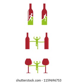 a set of wine and running icons