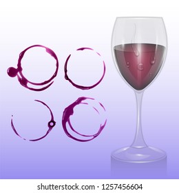 Set of wine stains, circles isolated on white background. Wine texture with shape of circles, vector illustration