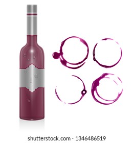 Set of wine stains, circles isolated on white background. Wine texture with shape of circles, vector illustration
