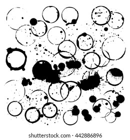 Set of wine stains. Ink spots and splatters. Vector illustration.