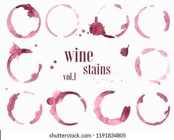 Set of wine stains and splatters isolated on white background. Vector illustration.