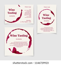 Set of Wine Tasting Invitation cards in different proportions. Vector design elements.