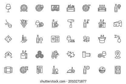 set of wine thin line icons