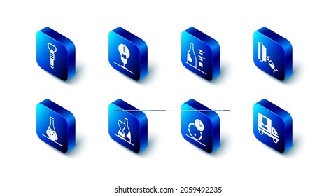 Set Wine time, Bottle of wine, tasting, degustation, truck, Wooden barrel for, Decanter and opener icon. Vector