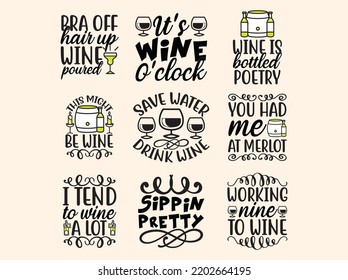 Set of wine t-shirt design 
