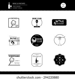 Set of Wine Vineyard logo Design icons Black and white