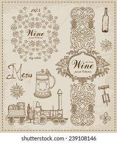 Set of wine, vintage design elements 