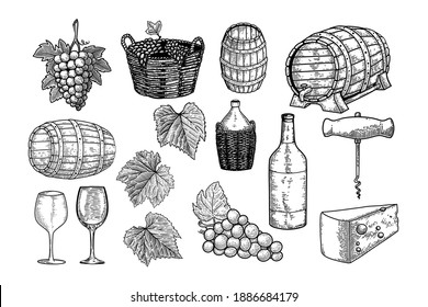 Set of winery design elements. Design element for poster, card, banner, sign. Vector illustration