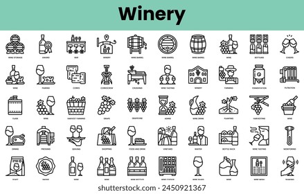 Conjunto de iconos de bodega. Paquete de iconos de estilo lineal. Ilustración vectorial