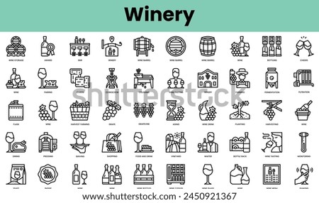 Set of winery icons. Linear style icon bundle. Vector Illustration