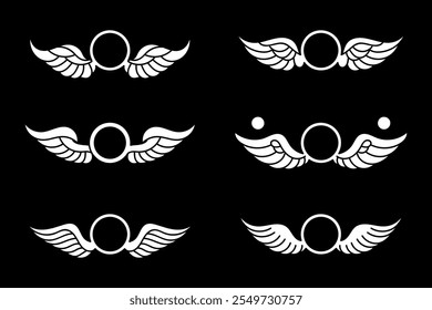 set of wing black and white decorated element vector design illustration