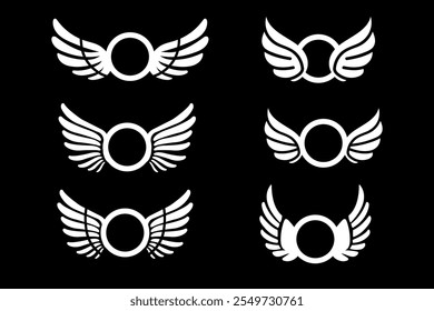 set of wing black and white decorated element vector design illustration