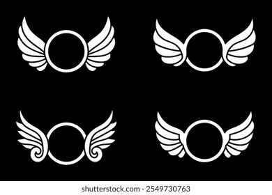 set of wing black and white decorated element vector design illustration