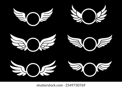 set of wing black and white decorated element vector design illustration