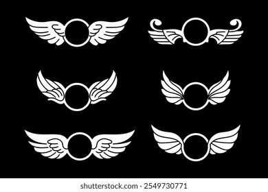 set of wing black and white decorated element vector design illustration