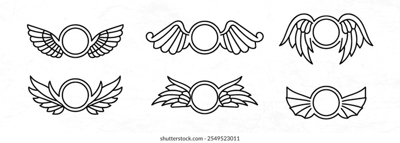 set of wing decorated element vector design illustration