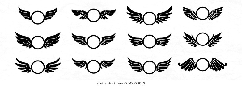 set of wing decorated element vector design illustration