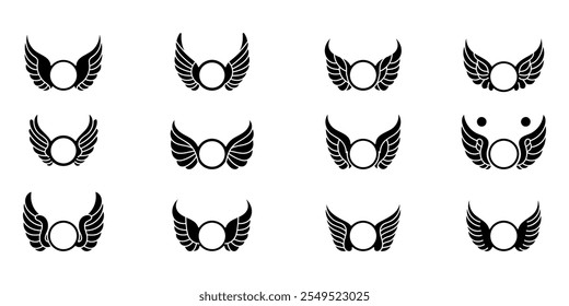 set of wing decorated element vector design illustration