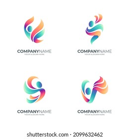 a set of winged people logo, abstract people logo collection