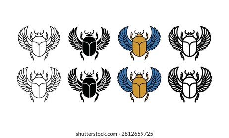 Set of winged scarab beetle vector icons for ancient egyptian design