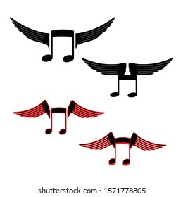 set of winged tone icon vector. symbol of music or angel